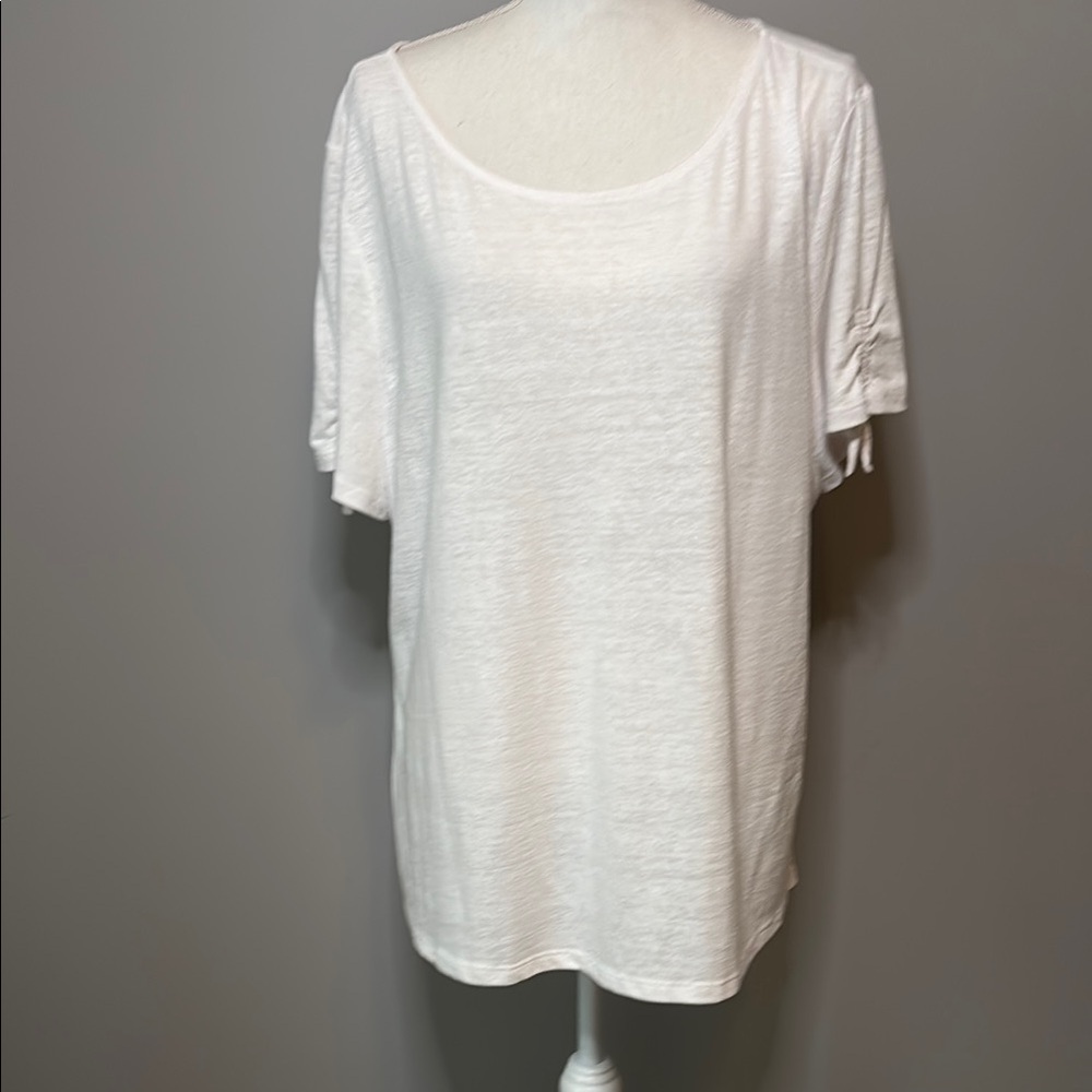 Basic white tee with tie accents on sleeve